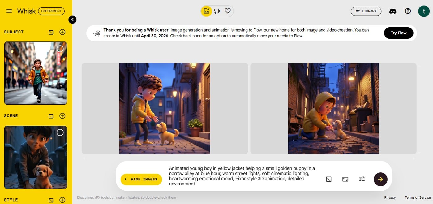 AI tools experiments showing image refinement using Google ImageFX