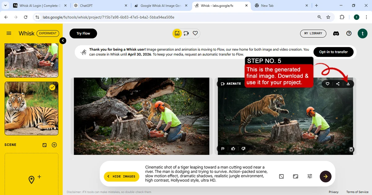 Clicking generate button to create AI image in Whisk AI Labs