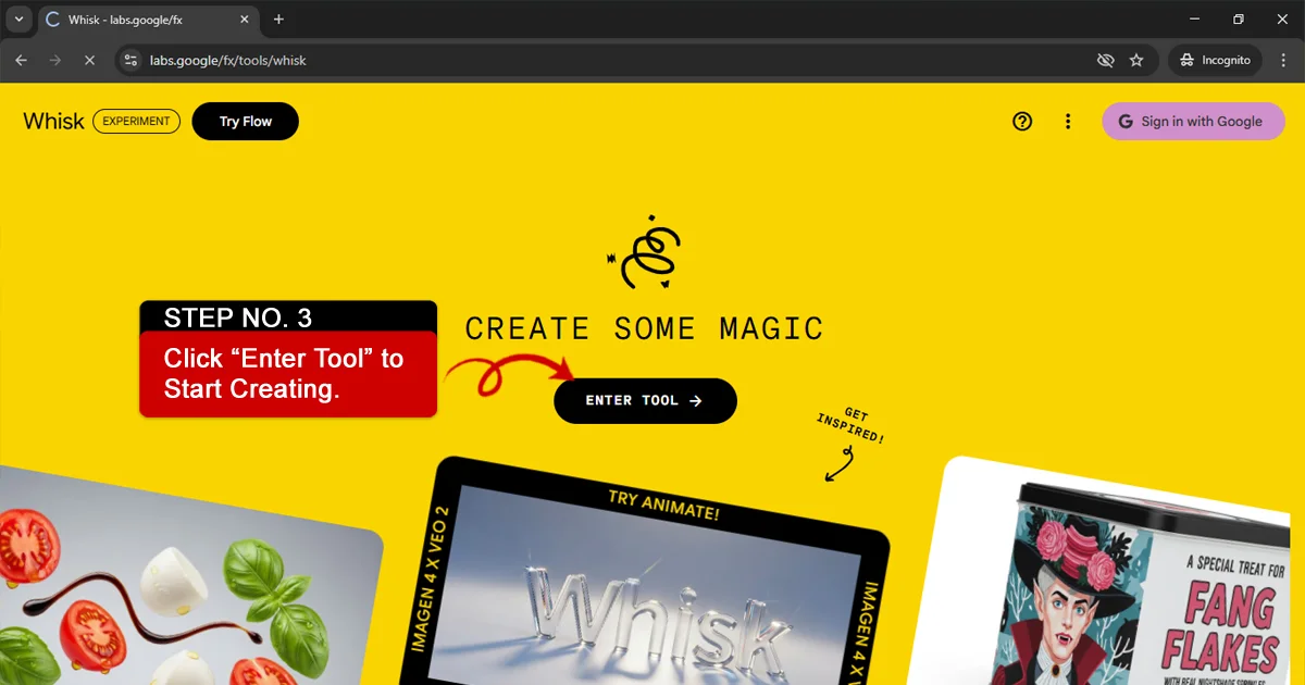 Click Start Whisk button to begin AI image creation step 3