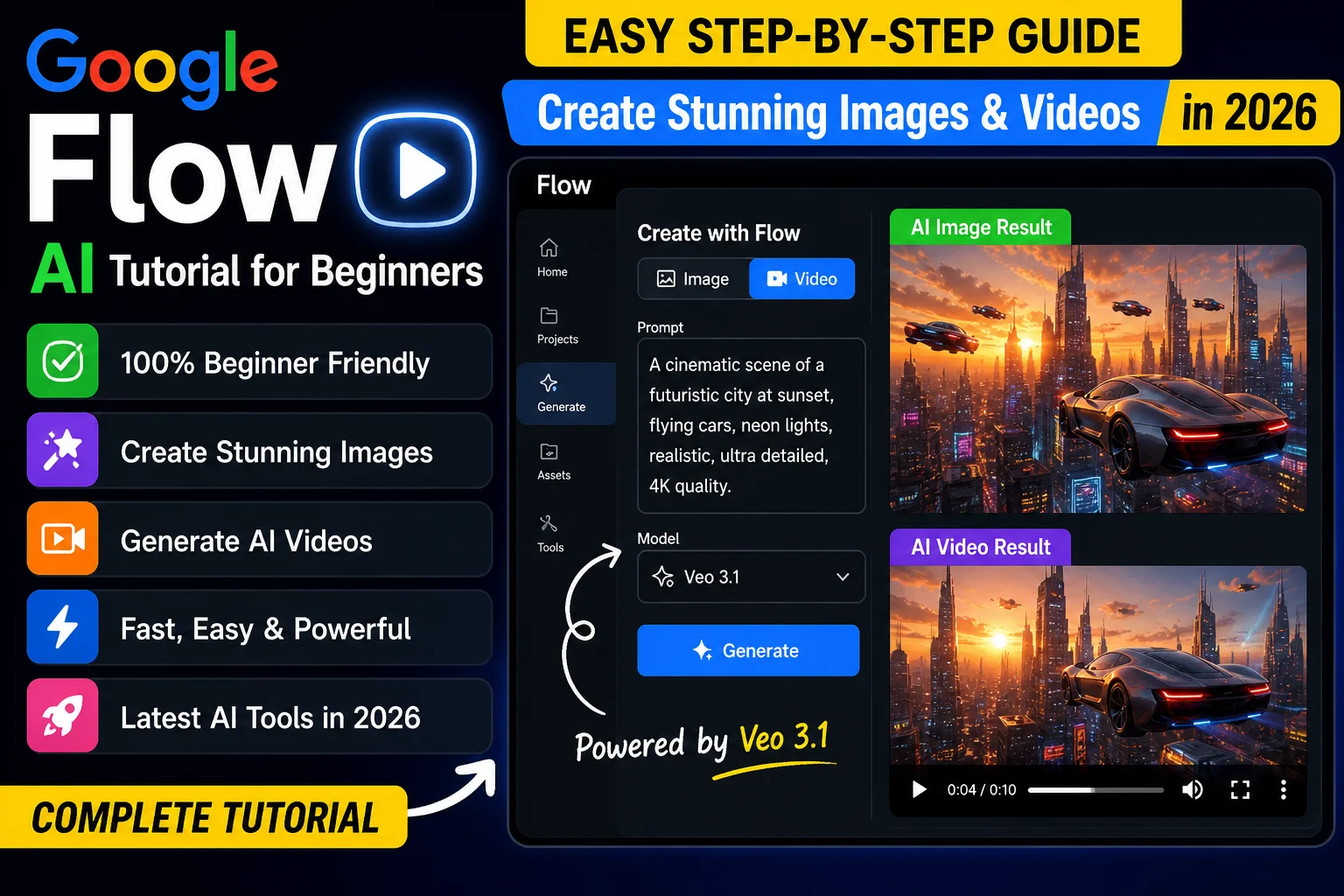 Google Flow AI Tutorial for Beginners Easy Step-by-Step Guide to Create Stunning Images & Videos in 2026
