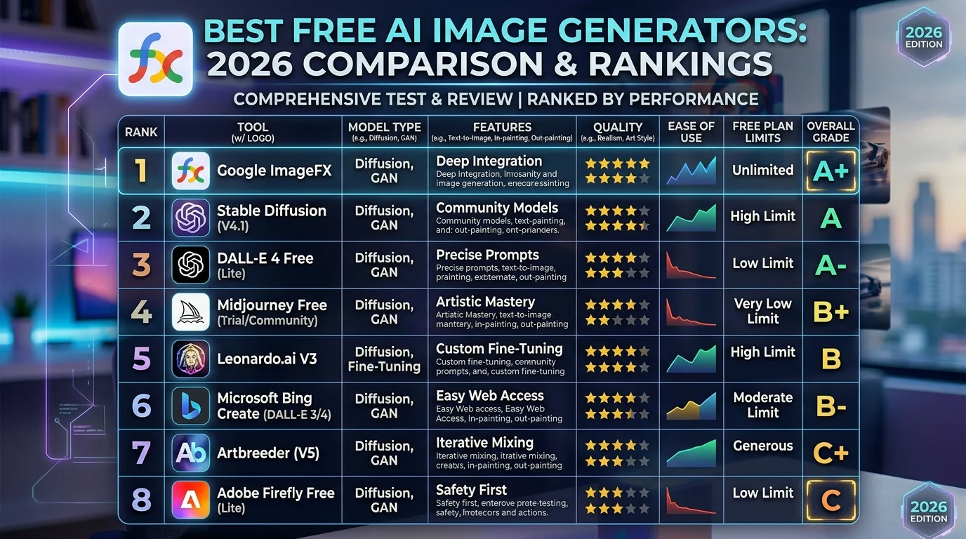 best free AI image generator 2026 comparison tested ranked