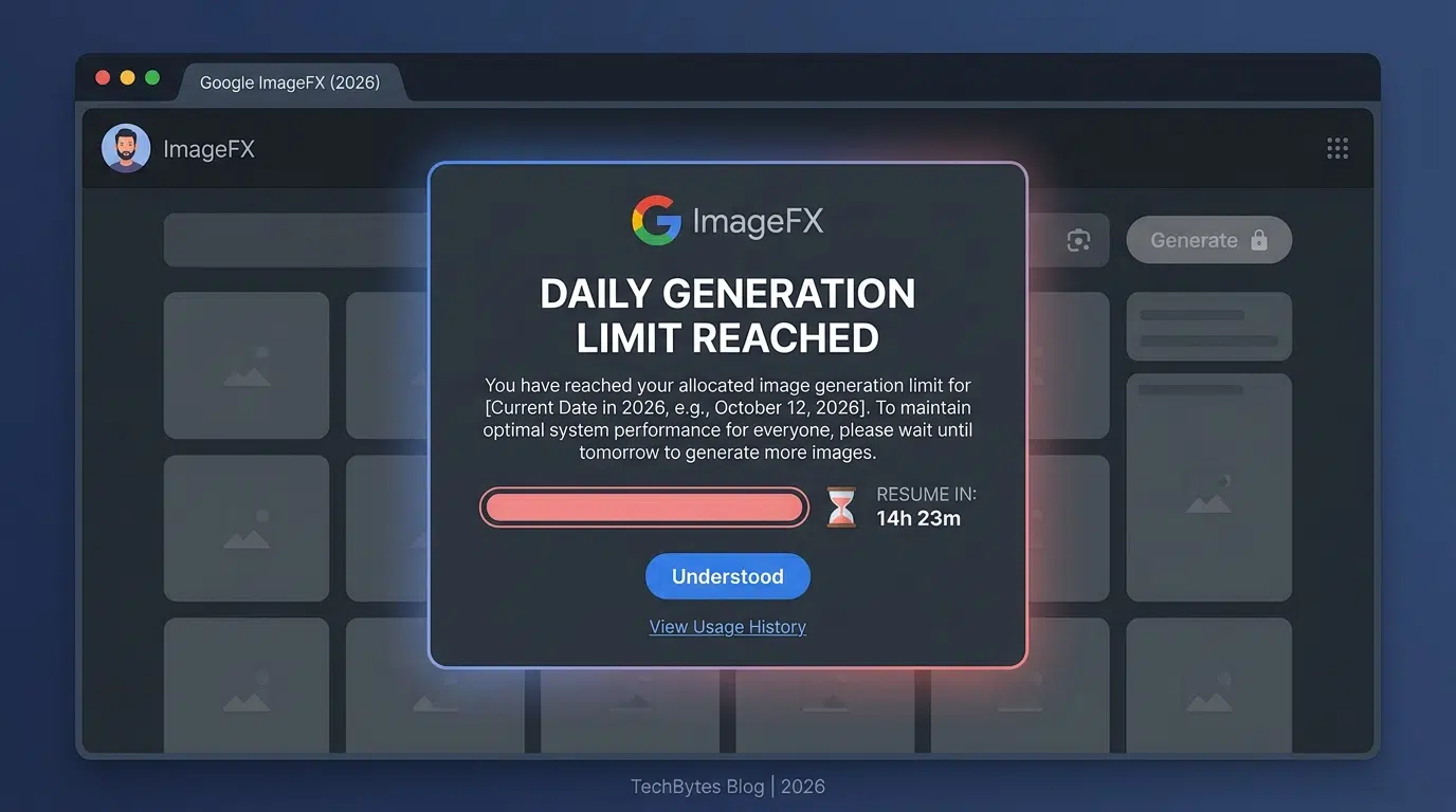 Google ImageFX usage limit official reached message 2026