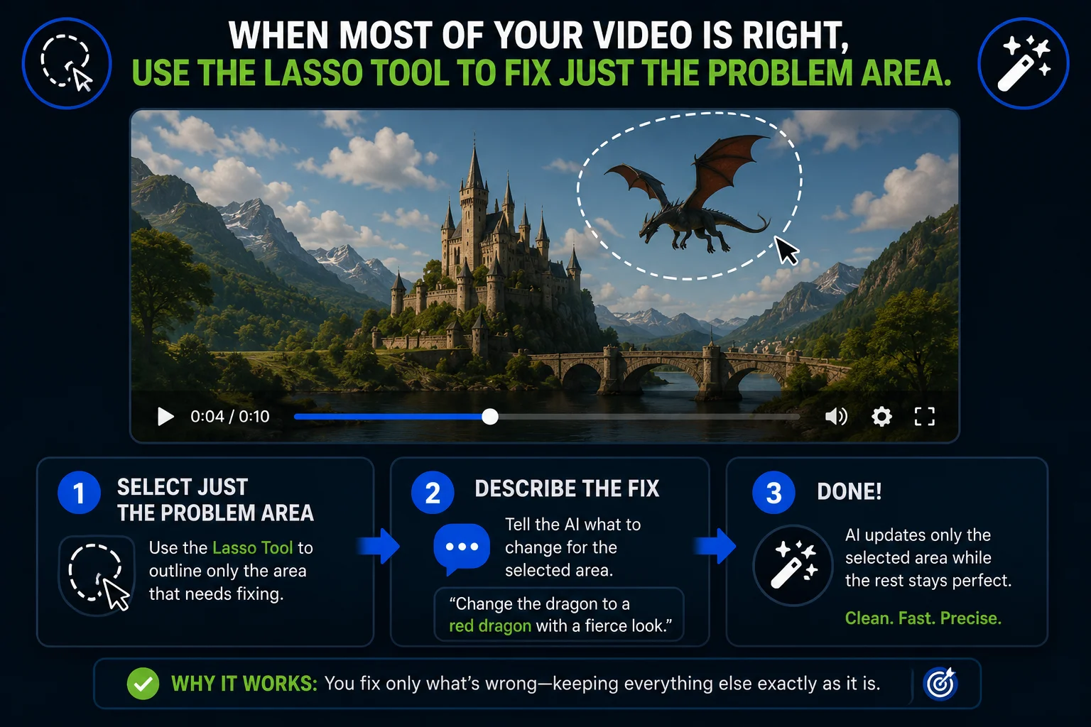 Flow video one part wrong lasso tool fix 2026 showing selective editing to fix specific area
