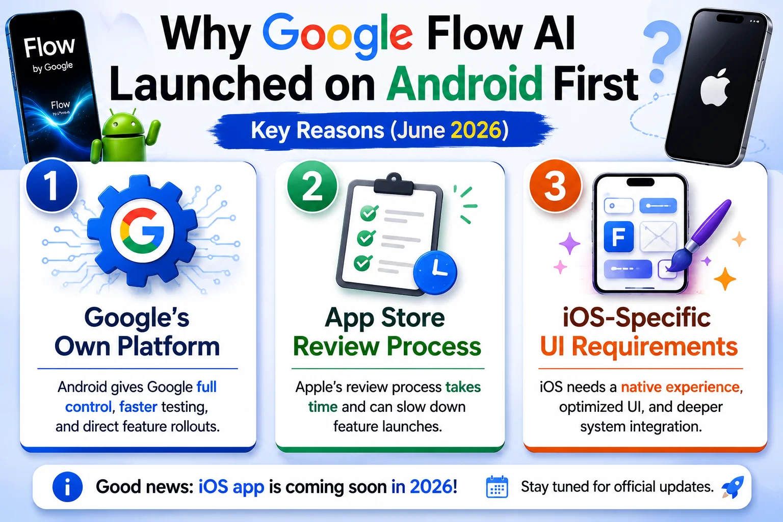 Google Flow AI iOS delay reasons 2026 showing why Android app came first before iPhone